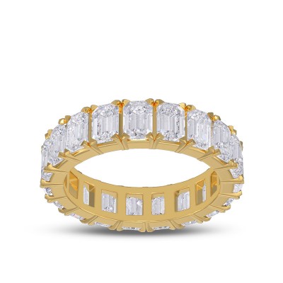 Yellow Gold Emerald Cut White Sapphire 925 Sterling Silver Women's Band