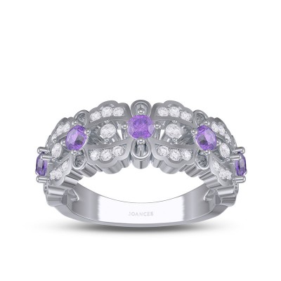 Round Cut Amethyst 925 Sterling Silver Women's Band