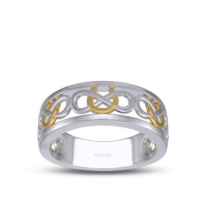 Two Tone 925 Sterling Silver Infinity Horseshoe Women's Band