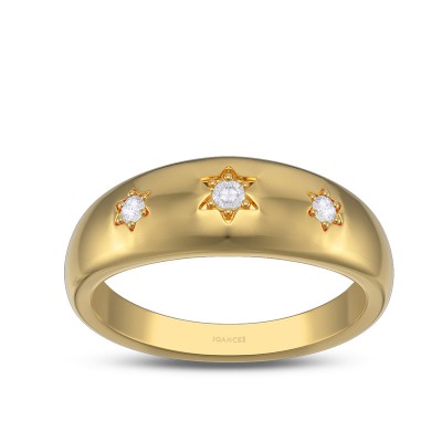 Yellow Gold Round Cut White Sapphire 925 Sterling Silver Starburst 3 Stone Women's Band