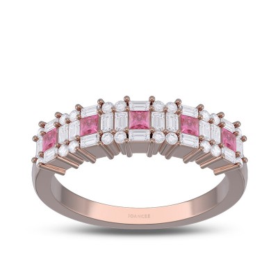 Rose Gold Princess Cut Pink Sapphire 925 Sterling Silver Five Stone Women's Band