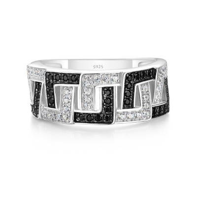 Black and White Sapphire 925 Sterling Silver Cross Women's Band