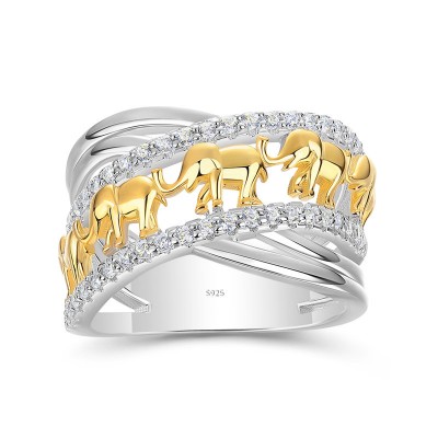 Two Tone White Sapphire 925 Sterling Silver Elephant Women's Band