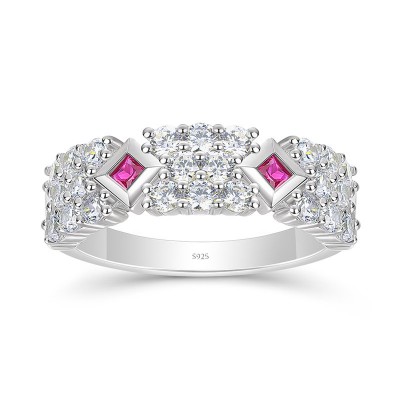 Princess Cut Pink Sapphire 925 Sterling Silver Four Stone Women's Band