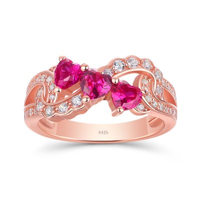 Rose Gold Heart Cut Ruby 925 Sterling Silver 3-Stone Infinity Promise Ring