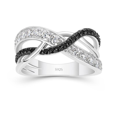 Round Cut Black and White Sapphire Infinity Love Women's Band