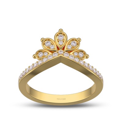 Yellow Gold Round Cut White Sapphire 925 Sterling Silver Crown Women's Band