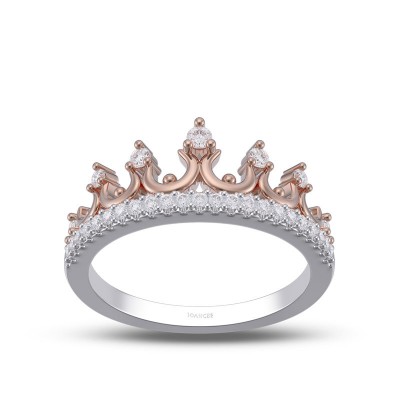 Round Cut White Sapphire 925 Sterling Silver Moon Two Tone Women's Band