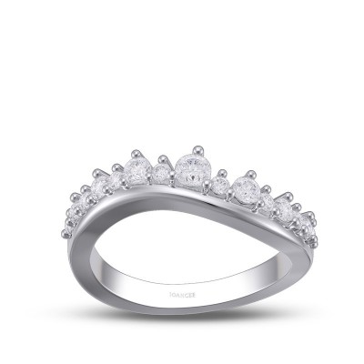Round Cut White Sapphire 925 Sterling Silver Curved Women's Band