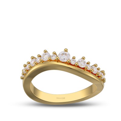 Yellow Gold Round Cut White Sapphire 925 Sterling Silver Curved Women's Band