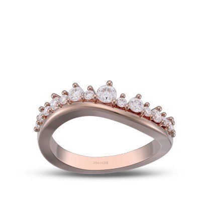 Rose Gold Round Cut White Sapphire 925 Sterling Silver Curved Women's Band