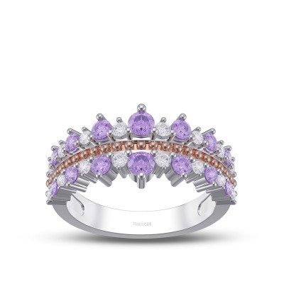 Round Cut Amethyst 925 Sterling Silver Two Tone Women's Band