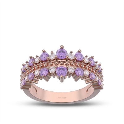 Rose Gold Round Cut Amethyst 925 Sterling Silver Women's Band