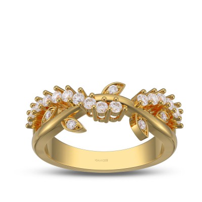 Yellow Gold Round Cut White Sapphire 925 Sterling Silver Leaf Twisted Women's Band