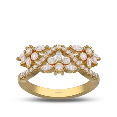 Yellow Gold Art Deco White Sapphire 925 Sterling Silver Women's Band