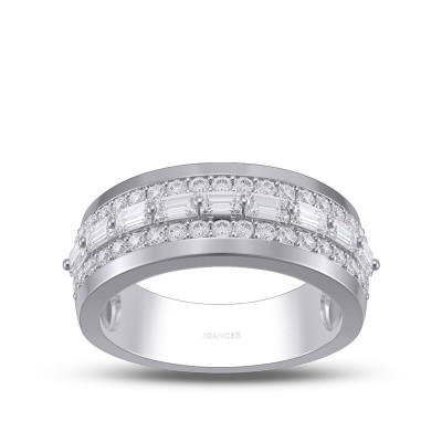 7.5mm Unisex Round Cut White Sapphire Triple Row Inlay 925 Sterling Silver Wedding Band