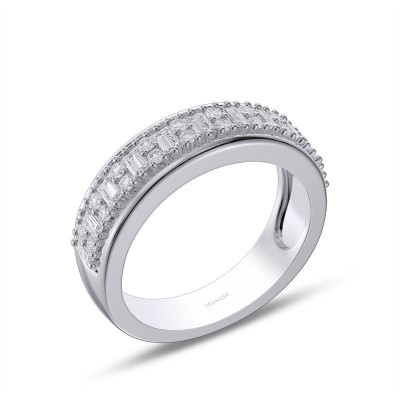 Unisex Emerald & Round White Sapphire 925 Sterling Silver 6mm Wedding Band