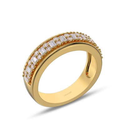 Yellow Gold Unisex Emerald Cut White Sapphire 925 Sterling Silver 6mm Wedding Band