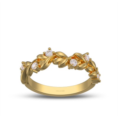 Yellow Gold Round Cut White Sapphire 925 Sterling Silver Leaf Women's Band