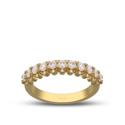 Yellow Gold Classic Round Cut White Sapphire 925 Sterling Silver Women's Wedding Band