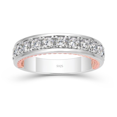 Two Tone Round Cut White Sapphire 925 Sterling Silver Twisted Women's Band
