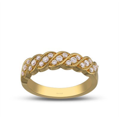 Yellow Gold Round Cut White Sapphire 925 Sterling Silver Twisted Women's Band