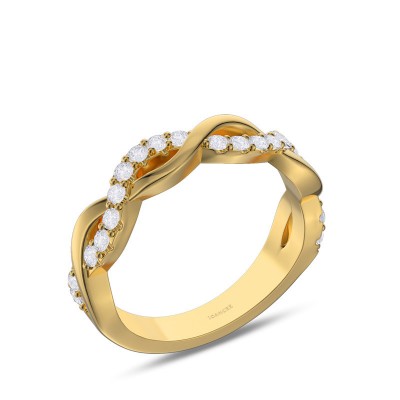 Yellow Gold Round Cut White Sapphire 925 Sterling Silver Twisted Women's Band