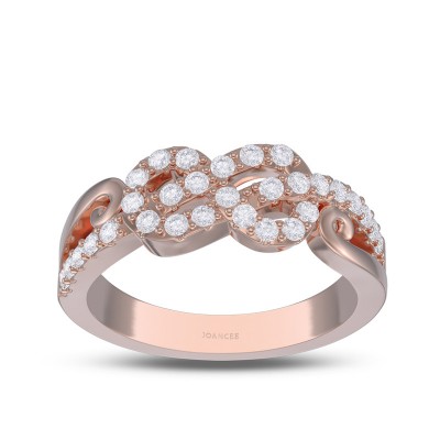 Rose Gold Round Cut White Sapphire 925 Sterling Silver Infinity Knot Women's Band