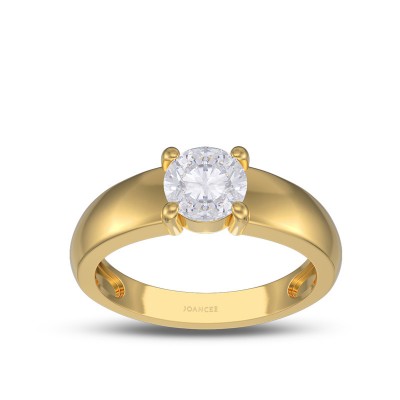 Yellow Gold Round Cut White Sapphire 925 Sterling Silver Solitaire Engagement Ring