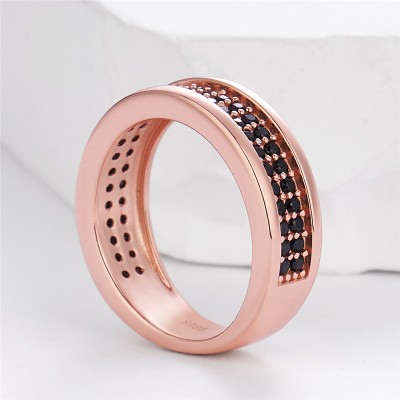 Rose Gold Round Cut Black Sapphire 925 Sterling Silver Women's Band