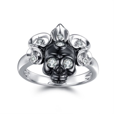 Classic Round Cut White Sterling Silver Skull Ring