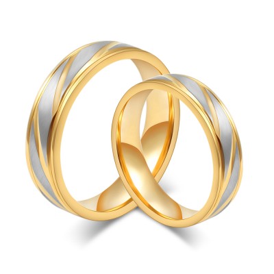 Gold and Silver Titanium Steel Promise Ring for Couples