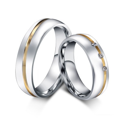 Gold and Silver Titanium Steel Gemstone Promise Ring for Couples