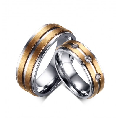 Elegant Gold Titanium Steel Promise Ring for Couples