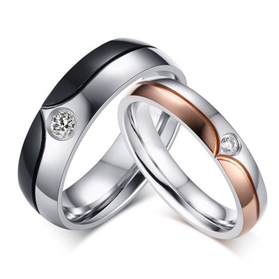 Round Cut Gemstone Titanium Steel Promise Ring for Couples