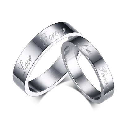 Love Forever Silver Titanium Steel Promise Ring for Couples