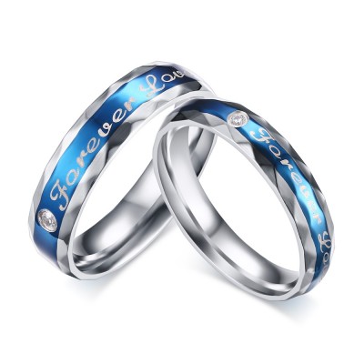 Blue Forever Love Titanium Steel Round Cut Gemstone Promise Ring for Couples