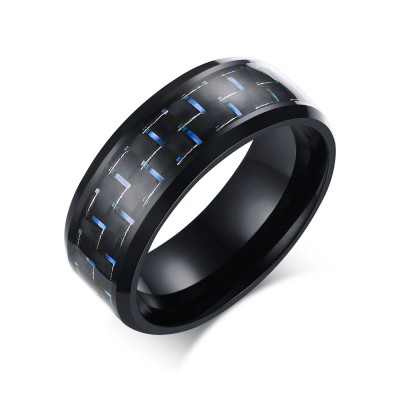 Blue Decoration Black Titanium Steel Men's Ring