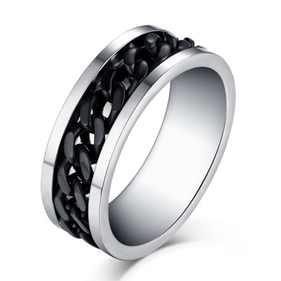 Black Chain Design Silver Titanium Steel Men's Ring