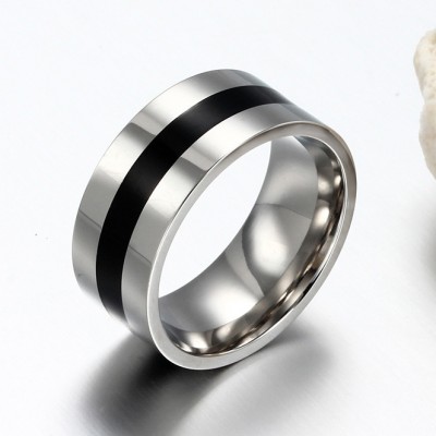 Simple Black and Silver Titanium Steel Men's Ring