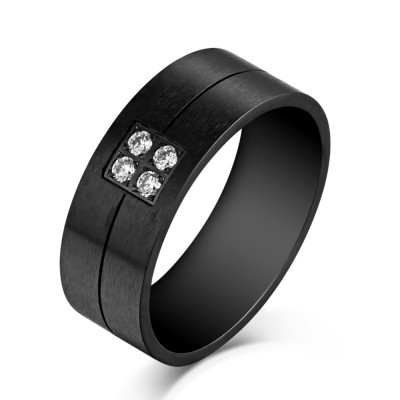 Round Cut Gemstone Black Titanium Steel Men's Ring