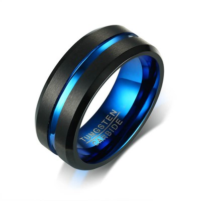 Tungsten Black & Blue Men's Ring