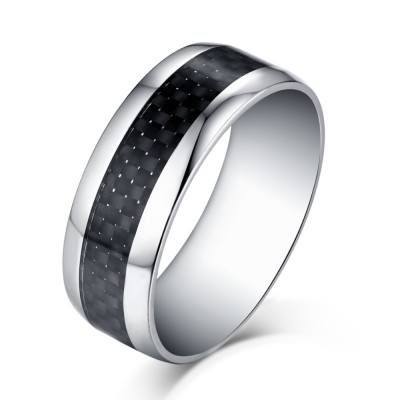 Black and Silver Titanium Steel Men's Ring