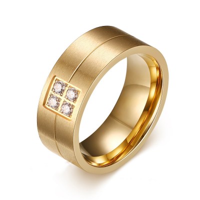 Round Cut White Sapphire Gold Titanium Steel Men's Ring