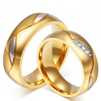 Round Cut White Sapphire Gold and Silver Titanium Steel Promise Rings for Couples