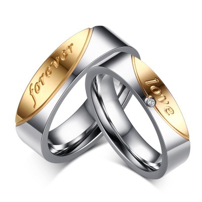 Forever Love Titanium Steel Silver Gold Promise Rings for Couples