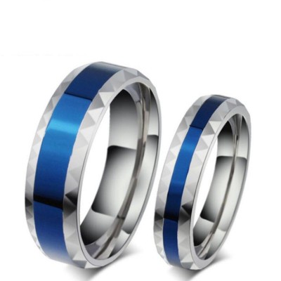 Titanium Steel Silver Blue Promise Rings for Couples