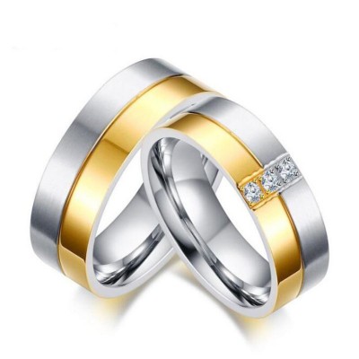 Titanium Steel Round Cut White Sapphire Silver Gold Promise Rings for Couples