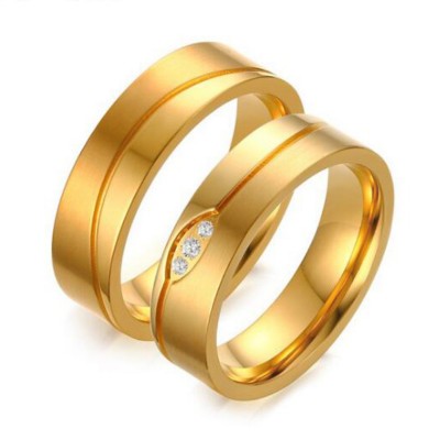 Round Cut White Sapphire Gold Titanium Steel Promise Rings for Couples