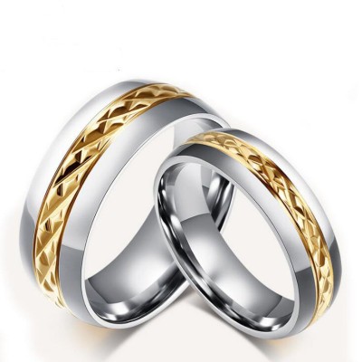 Gold & Silver Titanium Steel Promise Rings for Couples